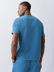 BOSS Light Blue Short Sleeve Logo Waffle T-Shirt - Image 3 of 5
