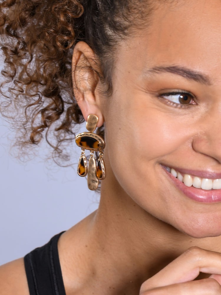 Bibi Bijoux Gold Tone Tortoise Shell Statement Earrings - Image 2 of 2