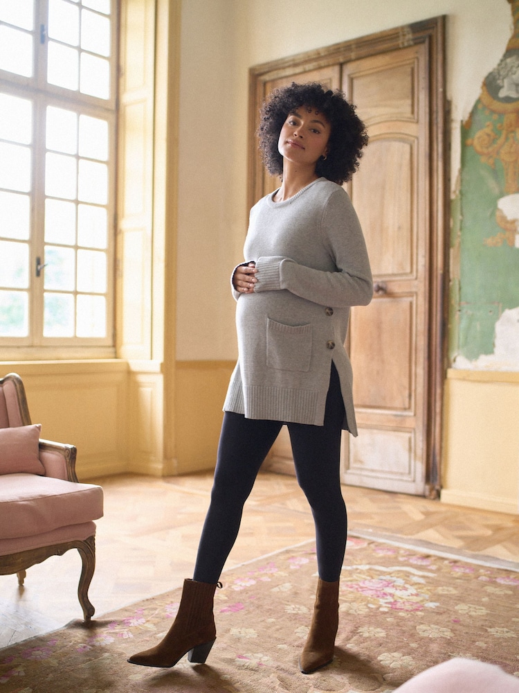 Seraphine Grey Marl Maternity & Nursing Crew Neck Jumper - Image 2 of 5 Seraphine Grey Marl Maternity & Nursing Crew Neck Jumper - Image 2 of 5