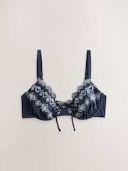 Steel Blue/Ecru Embroidered DD+ Wired Bikini Top - Image 5 of 6