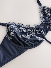 Steel Blue/Ecru Embroidered DD+ Wired Bikini Top - Image 6 of 6
