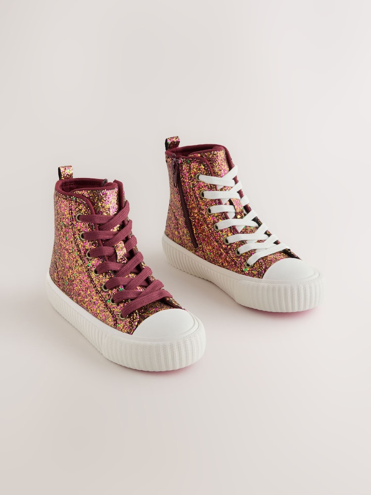 Rust Brown Glitter Wide Fit (G) Lace Up High Top Trainers - Image 2 of 6 Rust Brown Glitter Wide Fit (G) Lace Up High Top Trainers - Image 2 of 6
