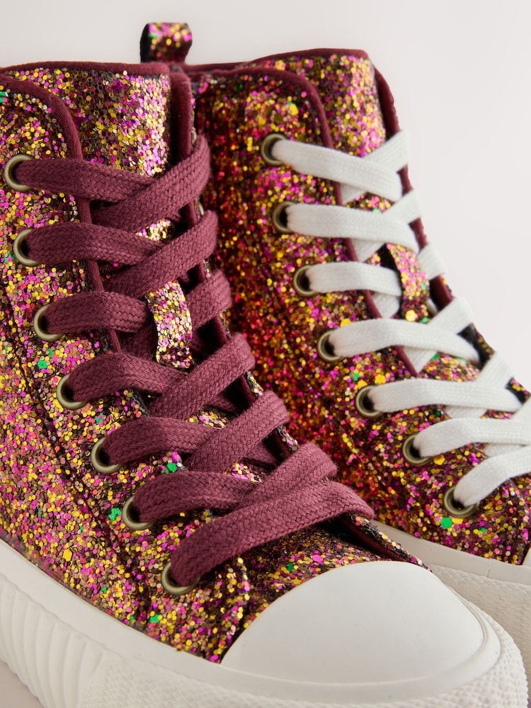 Rust Brown Glitter Wide Fit (G) Lace Up High Top Trainers - Image 6 of 6 Rust Brown Glitter Wide Fit (G) Lace Up High Top Trainers - Image 6 of 6
