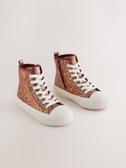 Rust Brown Glitter Standard Fit (F) Lace Up High Top Trainers - Image 1 of 6