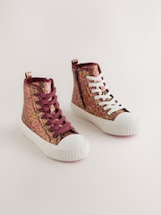 Rust Brown Glitter Standard Fit (F) Lace Up High Top Trainers - Image 2 of 6