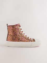 Rust Brown Glitter Standard Fit (F) Lace Up High Top Trainers - Image 3 of 6