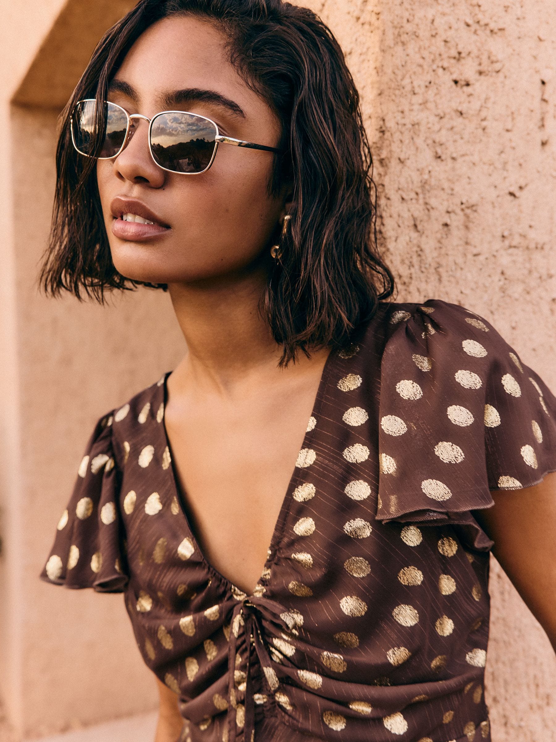 Buy Friends Like These Chocolate Brown Flutter Sleeve Midi Dress