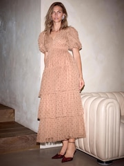 Mint Velvet Pink Polka Dot Tulle Midi Dress - Image 3 of 8