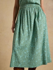 Joules Lilia Green Jersey Smocked Waist Midi Dress - Image 6 of 8