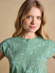 Joules Lilia Green Jersey Smocked Waist Midi Dress - Image 7 of 8