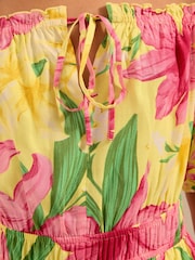 Friends Like These Yellow Tropical Bardot Shirred Waist Playsuit - Image 4 of 5