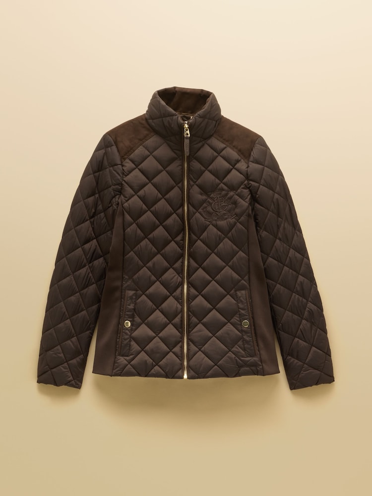 Joules Braemar Luxe Chocolate Brown Showerproof Diamond Quilted Coat - Image 12 of 12 Joules Braemar Luxe Chocolate Brown Showerproof Diamond Quilted Coat - Image 12 of 12
