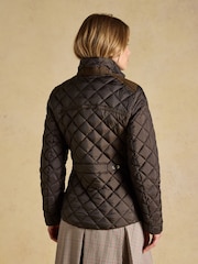 Joules Braemar Luxe Chocolate Brown Showerproof Diamond Quilted Coat - Image 2 of 11