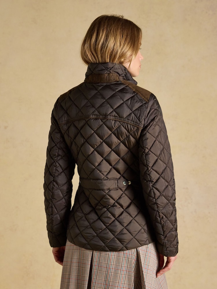 Joules Braemar Luxe Chocolate Brown Showerproof Diamond Quilted Coat - Image 2 of 11 Joules Braemar Luxe Chocolate Brown Showerproof Diamond Quilted Coat - Image 2 of 11
