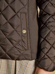Joules Braemar Luxe Chocolate Brown Showerproof Diamond Quilted Coat - Image 4 of 11