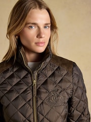 Joules Braemar Luxe Chocolate Brown Showerproof Diamond Quilted Coat - Image 5 of 11