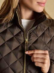 Joules Braemar Luxe Chocolate Brown Showerproof Diamond Quilted Coat - Image 6 of 11