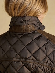 Joules Braemar Luxe Chocolate Brown Showerproof Diamond Quilted Coat - Image 7 of 11