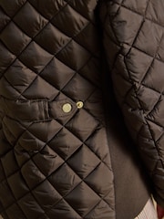 Joules Braemar Luxe Chocolate Brown Showerproof Diamond Quilted Coat - Image 9 of 11