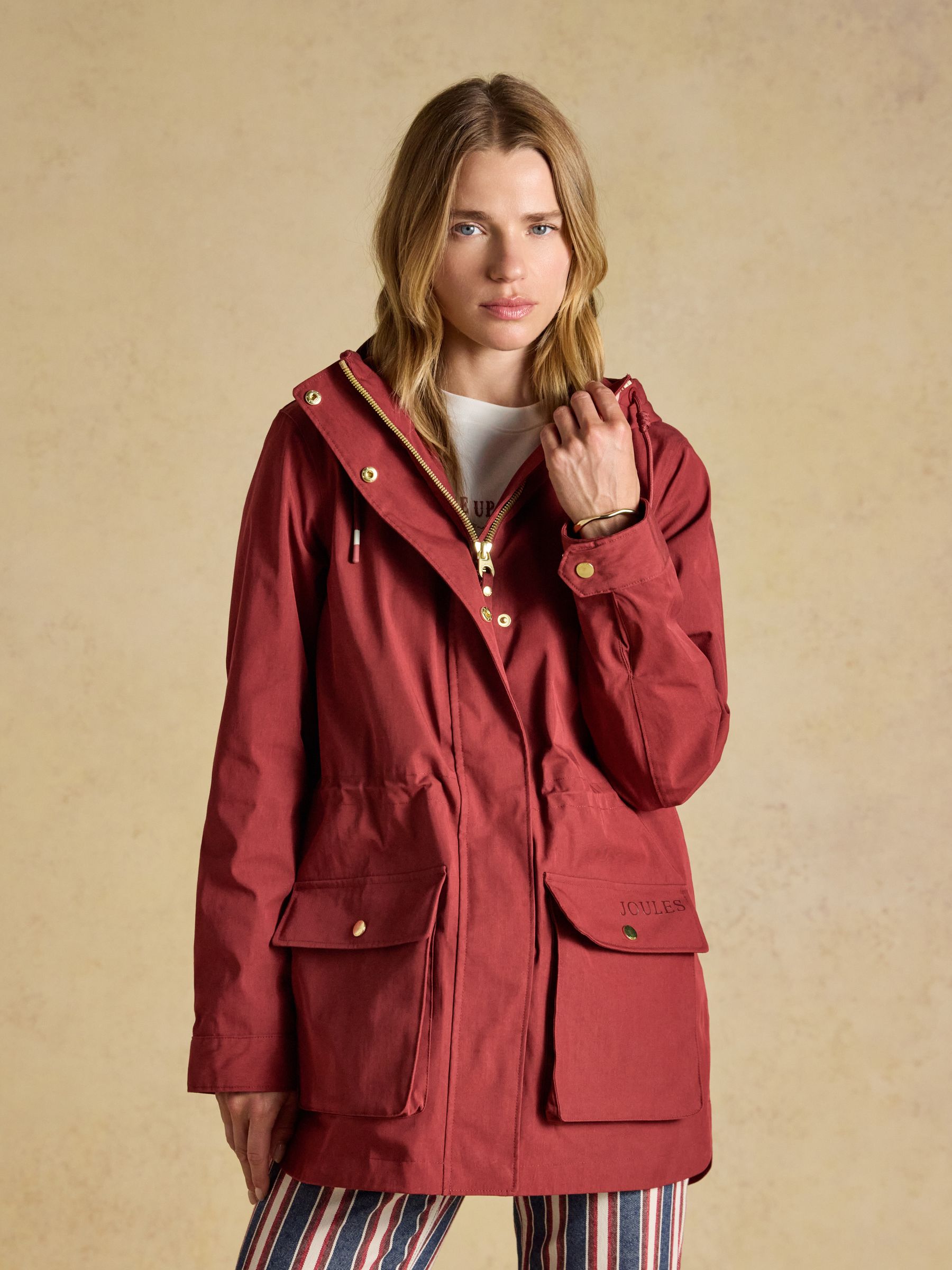 Joules Women's Rust Red Portwell Waterproof Raincoat With Hood - Image 2