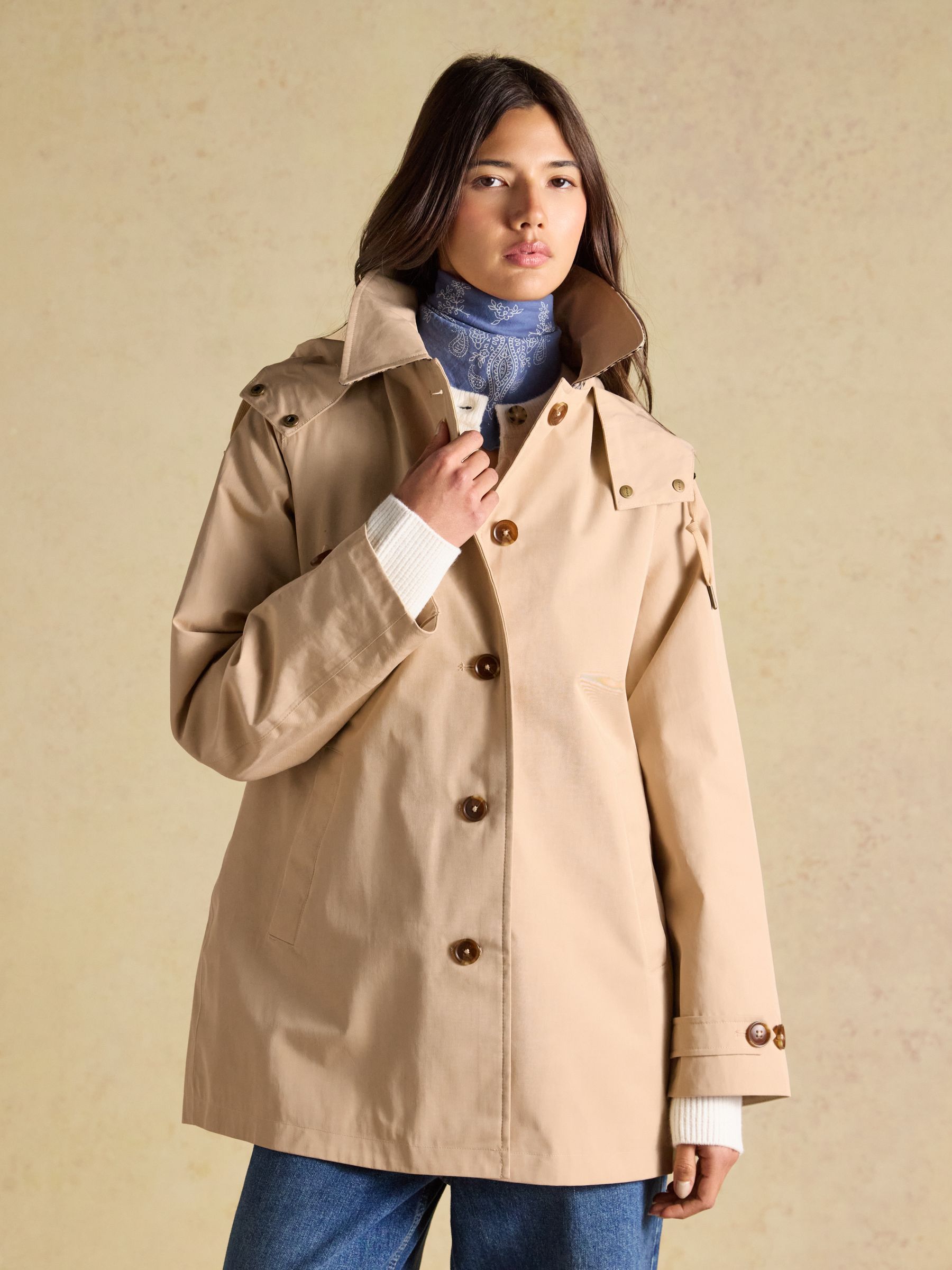 Joules Rainmore Neutral Waterproof Button Through Raincoat