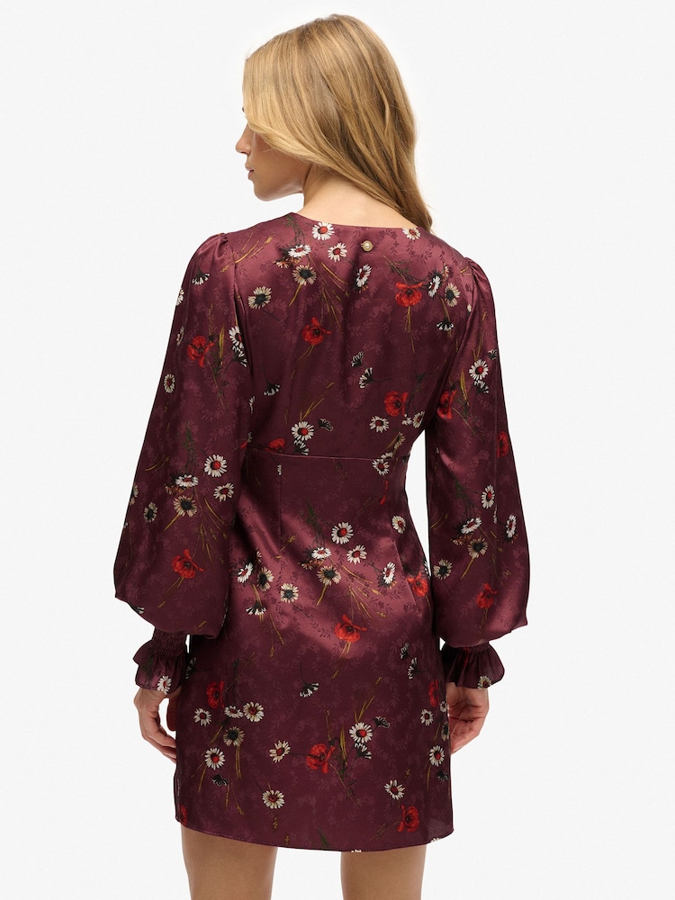 Superdry Black Jacquard Long Sleeve Mini Dress - Image 2 of 8 Superdry Black Jacquard Long Sleeve Mini Dress - Image 2 of 8