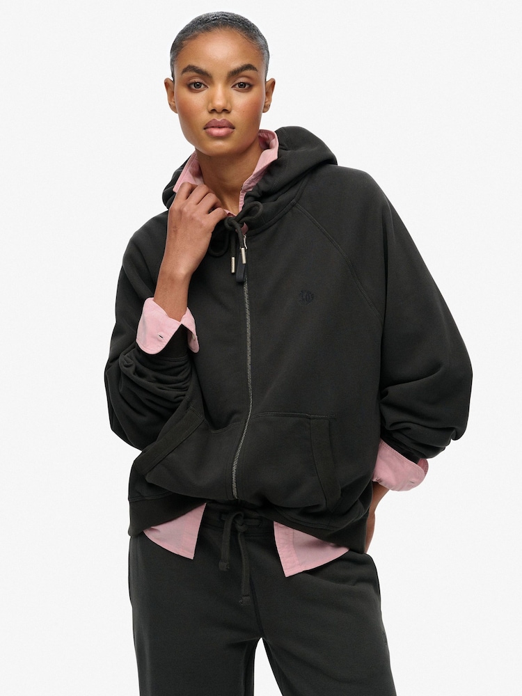 Superdry Grey Studios Relaxed Zip Hoodie - Image 1 of 7 Superdry Grey Studios Relaxed Zip Hoodie - Image 1 of 7