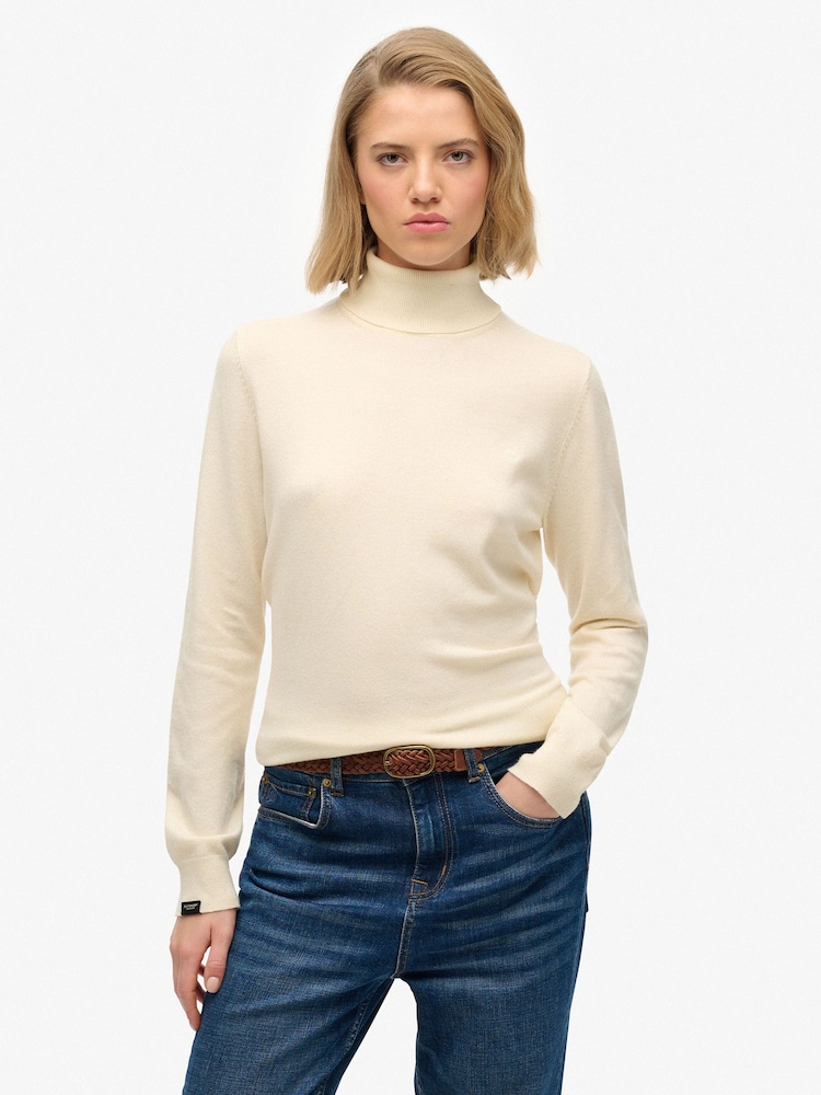Superdry Cream Classic Turtle Neck Jumper - Image 2 of 6 Superdry Cream Classic Turtle Neck Jumper - Image 2 of 6