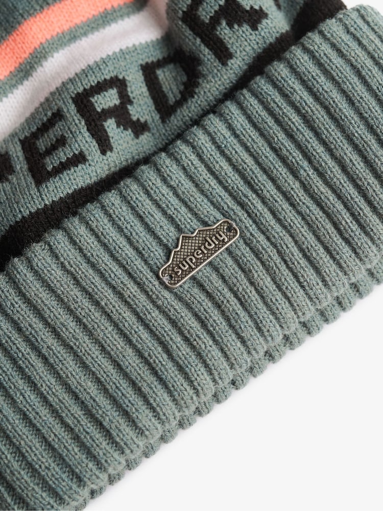 Superdry Blue Logo Knit Beanie Hat - Image 2 of 2 Superdry Blue Logo Knit Beanie Hat - Image 2 of 2