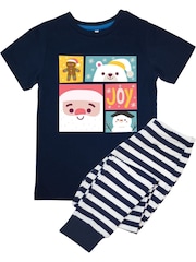 Brands In Blue Christmas Joy Collage Pyjamas - Image 2 of 3