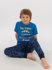 Brands In Blue Christmas Toy Trains Pyjamas - Image 1 of 3