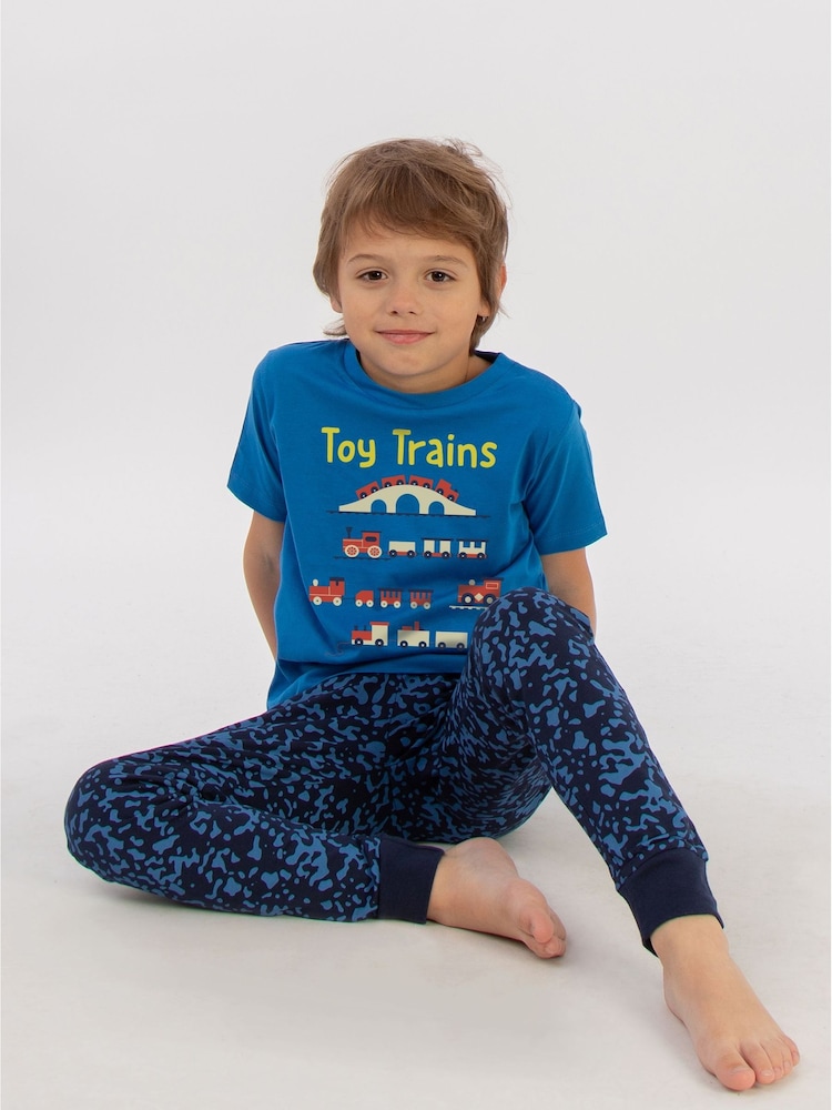 Brands In Blue Christmas Toy Trains Pyjamas - Image 1 of 3