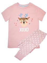 Brands In Pink Christmas Cute Reindeer XOXO Pyjamas - Image 3 of 4