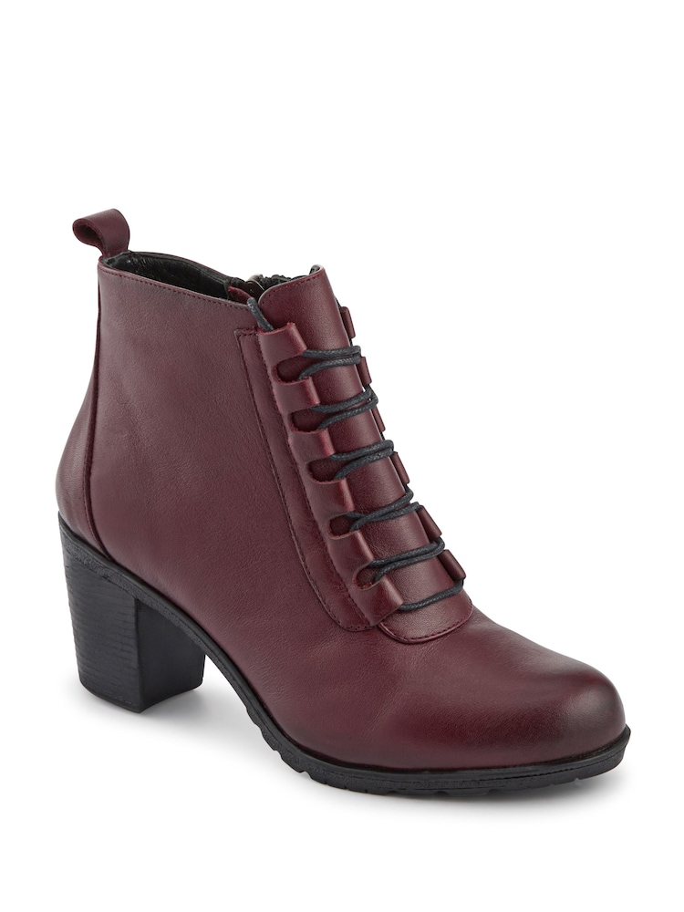 Pavers Red Leather Block Heeled Lace-Up Boots - Image 2 of 5 Pavers Red Leather Block Heeled Lace-Up Boots - Image 2 of 5