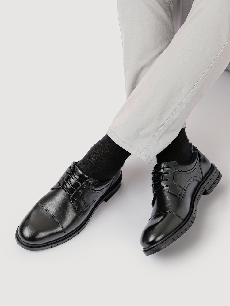 Pavers Black Wide Fit Smart Leather Derby Shoes - Image 1 of 5 Pavers Black Wide Fit Smart Leather Derby Shoes - Image 1 of 5