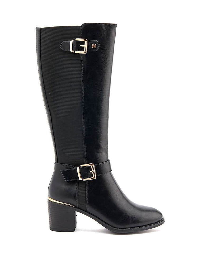 Pavers Black Buckled Long Boots - Image 1 of 3 Pavers Black Buckled Long Boots - Image 1 of 3