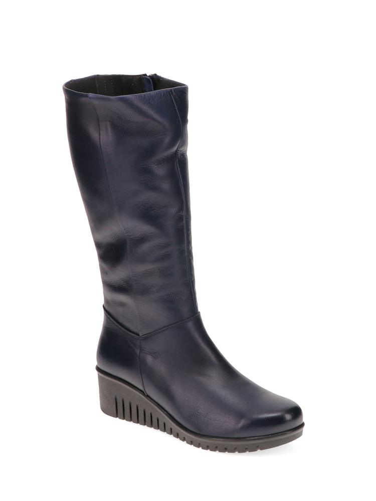 Pavers Blue Ladies Leather Wedge Knee High Boots - Image 2 of 5 Pavers Blue Ladies Leather Wedge Knee High Boots - Image 2 of 5
