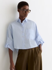 Reiss Blue Solenge Cotton Cropped Long-Sleeve Shirts - Image 1 of 6