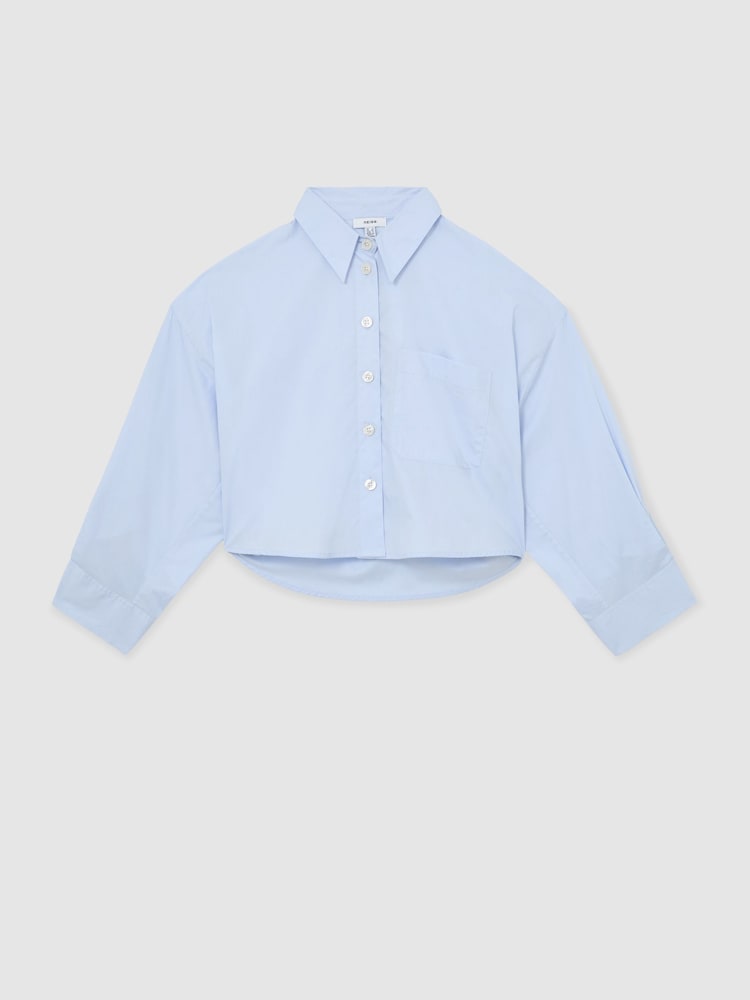 Reiss Blue Solenge Cotton Cropped Long-Sleeve Shirts - Image 2 of 6 Reiss Blue Solenge Cotton Cropped Long-Sleeve Shirts - Image 2 of 6