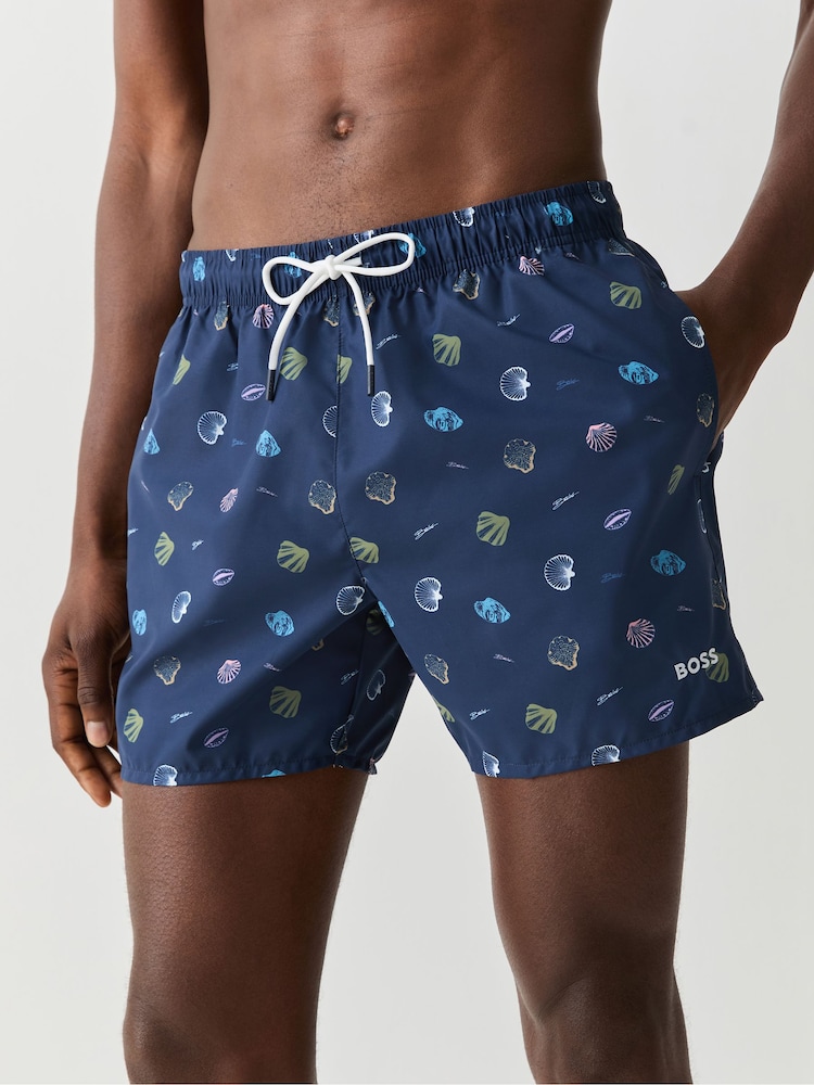 BOSS Blue Sunfish Printed Logo Swim Shorts - Image 2 of 5