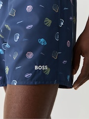 BOSS Blue Sunfish Printed Logo Swim Shorts - Image 4 of 5