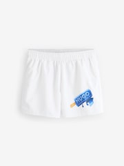 HUGO White Graphic Swim Shorts - Image 1 of 1
