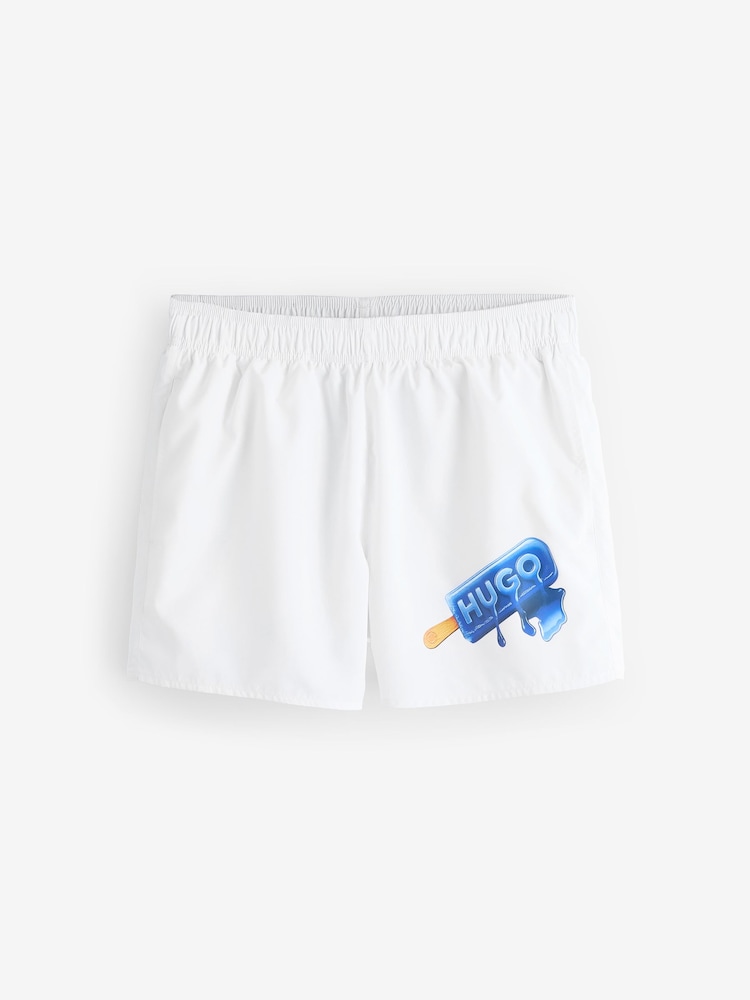 HUGO White Graphic Swim Shorts - Image 1 of 1