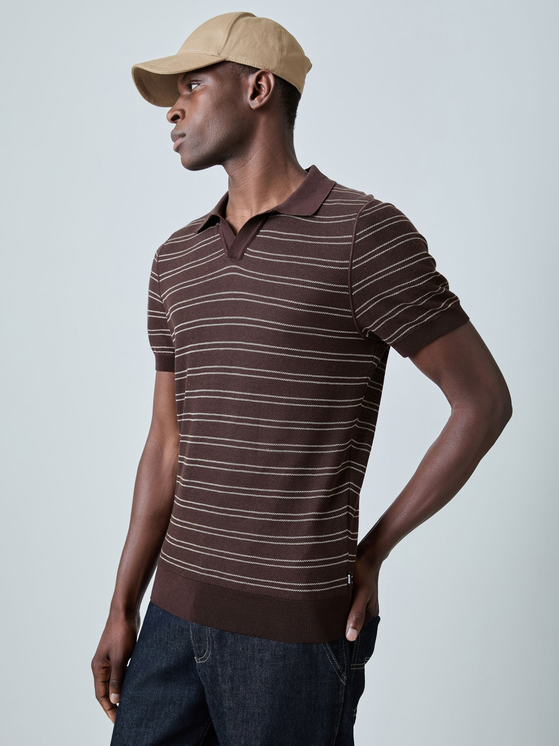 Buy BOSS Brown Narciso Regular Fit Trophy Neck Knitted Polo Shirt