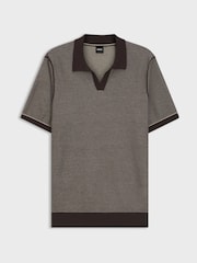 بني - BOSS Narciso Regular Fit Trophy Neck Knitted Polo Shirt - Image 1 of 1