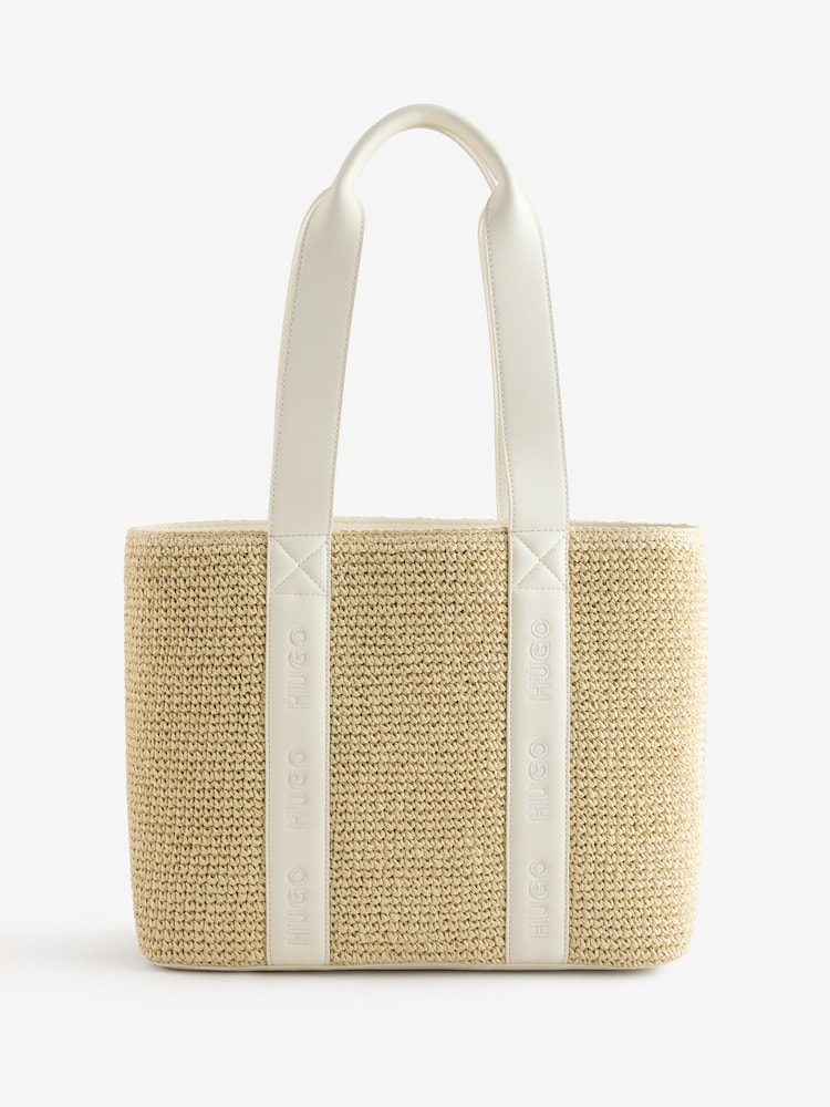 HUGO Cream Becky Raffia Tote Bag - Image 1 of 1 HUGO Cream Becky Raffia Tote Bag - Image 1 of 1