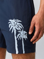 BOSS Blue Palm Logo Swim Shorts - Image 4 of 6