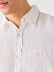 BOSS White Relegant Regular Fit 100% Linen Shirt - Image 4 of 5