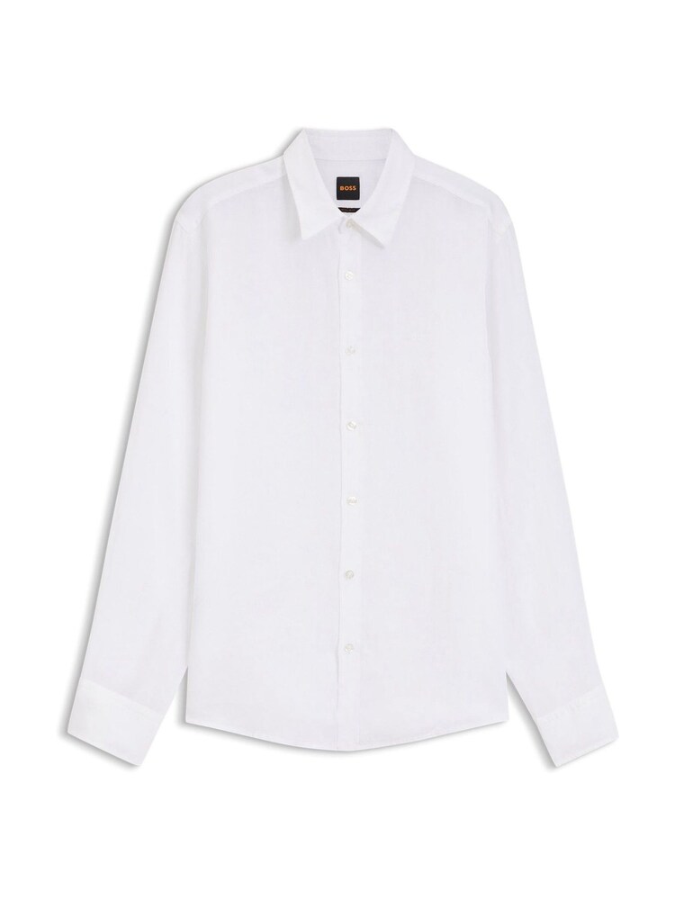 BOSS White Relegant Regular Fit 100% Linen Shirt - Image 5 of 5