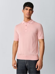 وردي - BOSS Narciso Regular Fit Trophy Neck Knitted Polo Shirt - Image 1 of 6